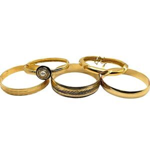 MONET 5 Piece Vintage Gold Plated Jewelry Bundle Lot 5 Signed Monet Bangle Brace
